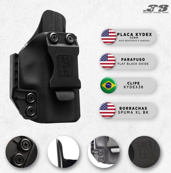 Porta Carregador Kydex38® Glock 17 19 25 Porte Velado Canhoto - Imagem 3